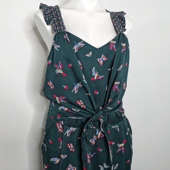 NWT Matilda Jane green butterfly & hummingbird ruffle strap tie waist jumpsuit M - Picture 5 of 12